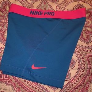 Blue and Pink Nike Pro Athletic Shorts